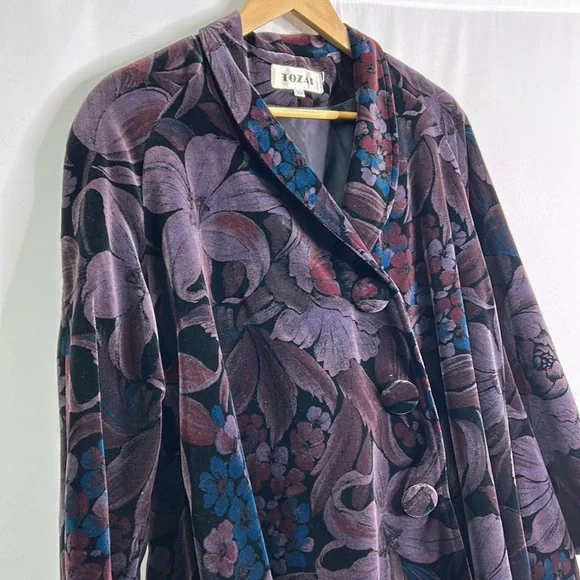 Tozai Vintage boho floral velvet cotton oversized pocketed cloak jacket